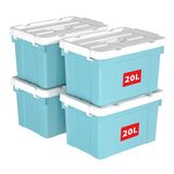 Cetomo 20L x 4 opbergdozen, plastic opbergdoos met deksels, organiserende container met handvat en veilige vergrendelende gespen, stapelbaar, nestbaar, draagtas voor thuiskantoor kleding, 20L-4Pack