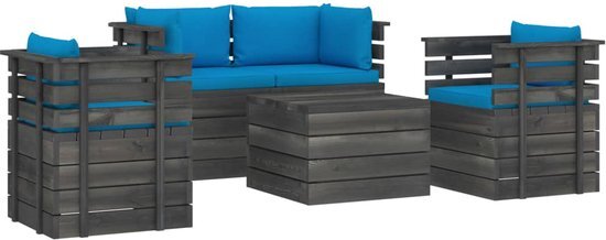 vidaXL 5-delige Loungeset met kussens pallet massief grenenhout