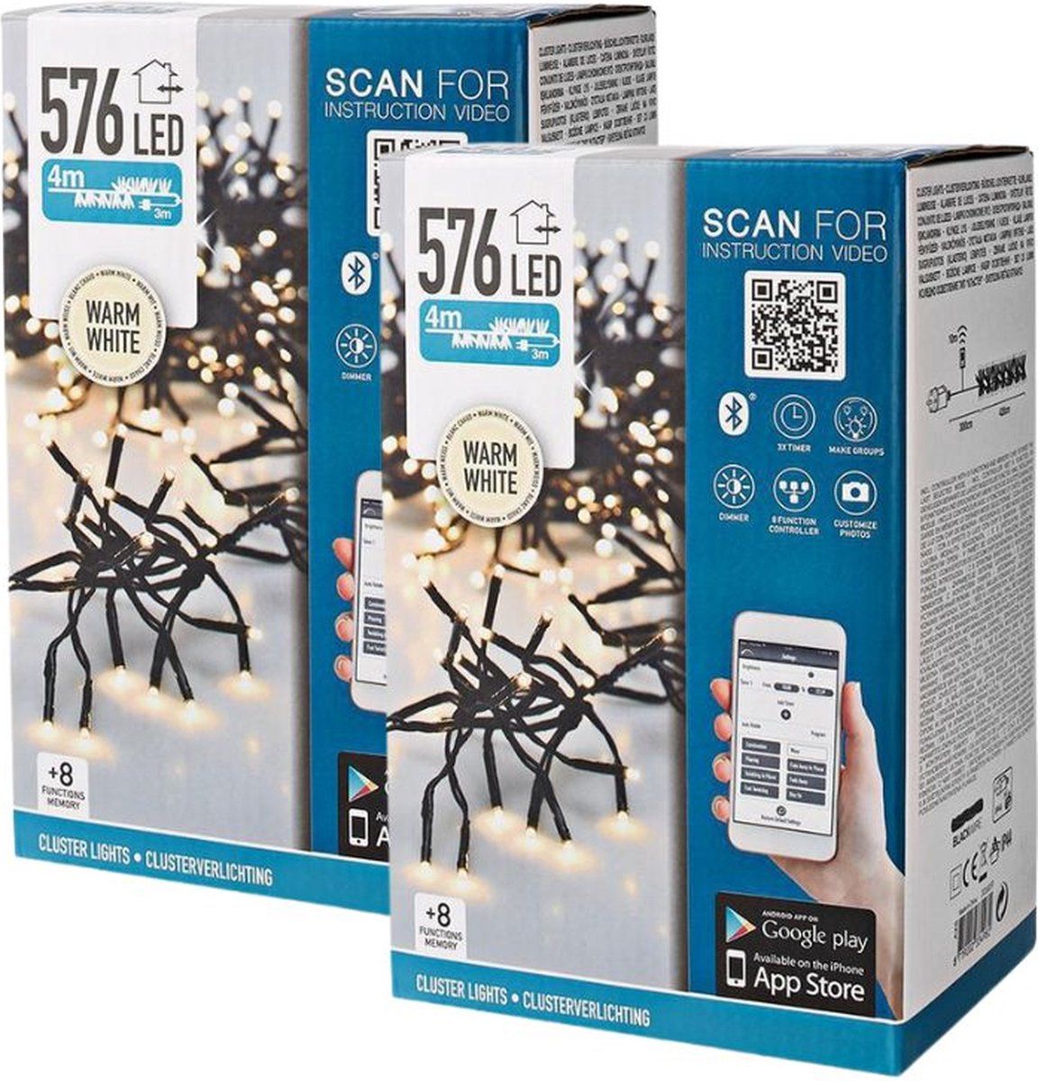 WAYS. Kerstverlichting - Clusterverlichting - 2 stuks - 576 LED's - 4 meter - Warm wit - App bediening