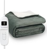Seranova Elektrische Deken XXL - 180x160 cm - 2 Persoons Bovendeken - Warmtedeken - Dubbelzijdig Fleece Sherpa - Groen