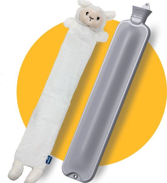Pasper extra lange kruik 75 cm met hoes - 3.5 liter warmwaterkruik - naadloos ontwerp - schaap - 8 uur warmte - kruikzak