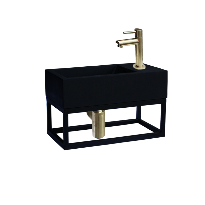 Badkamerplanet Fontein Frame Mat Zwart Quartz Goud 40x22x10 cm