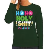 Bellatio Decorations Foute Kersttrui/sweater voor dames - hohoholy shit - dronken - groen - hilarisch XXL