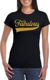 Bellatio Decorations Foute party t-shirt voor dames - Fabulous - zwart - glitter - carnaval/themafeest XS