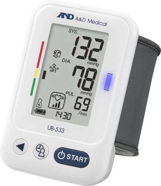 A&D UB-533 Polsbloeddrukmeter - 2 x 60 geheugenplaatsen - Wit