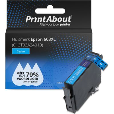 PrintAbout Huismerk Epson 603XL (C13T03A24010) Inktcartridge Cyaan Hoge capaciteit