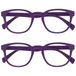 Opulize Pop 2 Stuks Retro Ronde Glad Mat Paars Mannen Vrouwen Leesbril Scharnieren Met Veer RR2-5 +2,00
