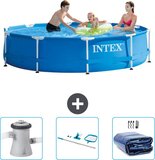 Intex Rond Frame Zwembad - 305 x 76 cm - Blauw - Incl. Filterpomp, Schoonmaakset & Solarzeil
