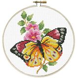 Lieveheersbeestje borduurset Vlinderboeket, lange steek set met borduurraam Ø 15,2 cm, complete set voor een rond borduurmotief, handwerkhobby voor volwassenen en kinderen vanaf 8 jaar