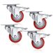 COOCHEER 4 x Zwenkwielen met Rem, 75 mm, Rood, 400 kg