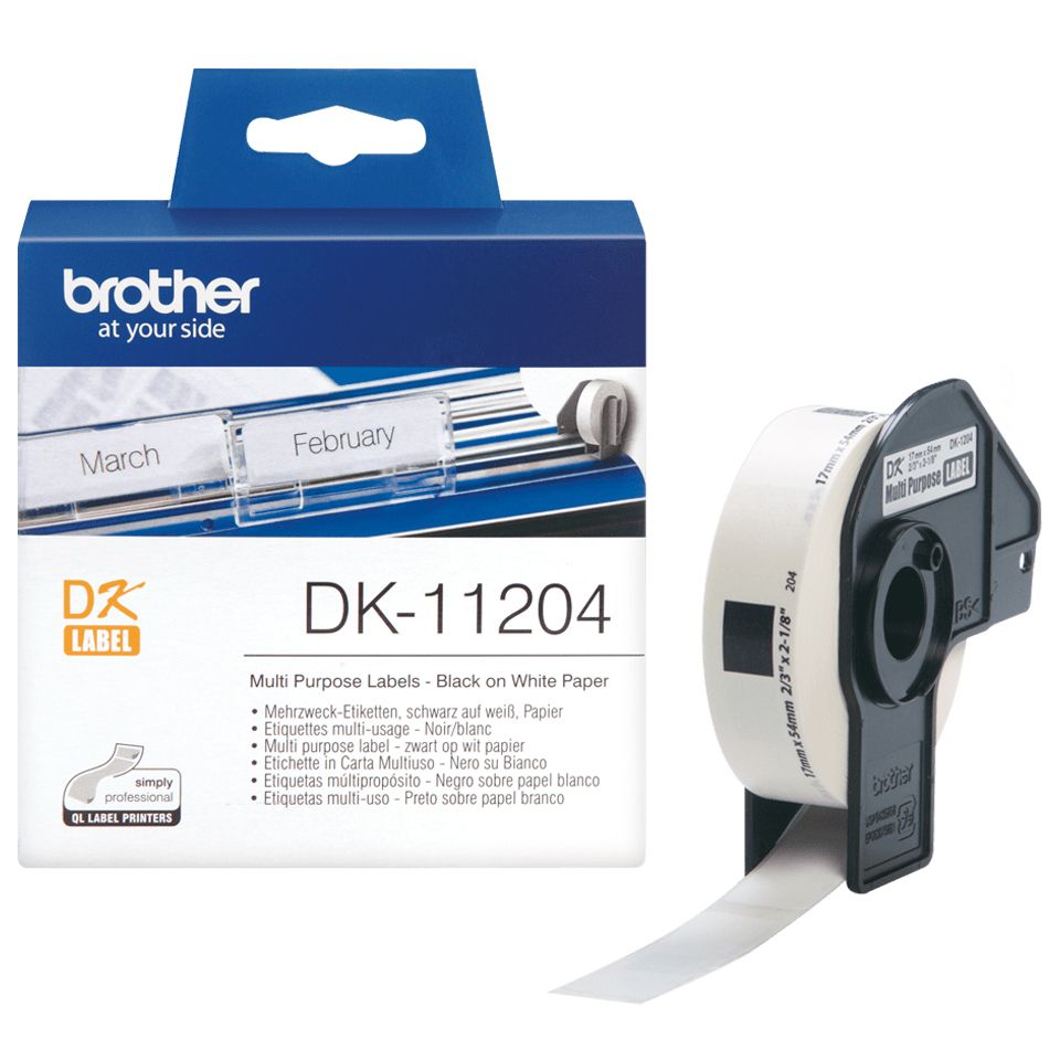 Brother DK-11204 Label Tape - Black on White - 17mm x 54mm - 400 Labels