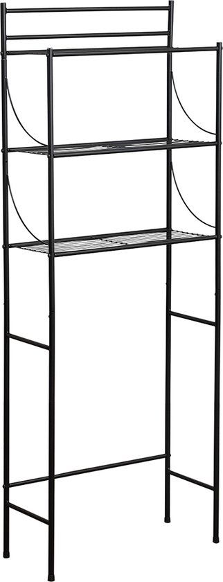 Wasmachinekast Marie Zwart - Zwart - 25x25x156 cm - 3 legplanken - Metaal