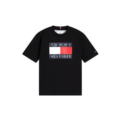 Tommy Hilfiger T-shirt Zwart Jongens Katoen Ronde hals Logo - maat 122