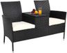 Casaria Tuinbank Polyrattan – 2 Zitter Incl. Tafel & Kussens – Zwart