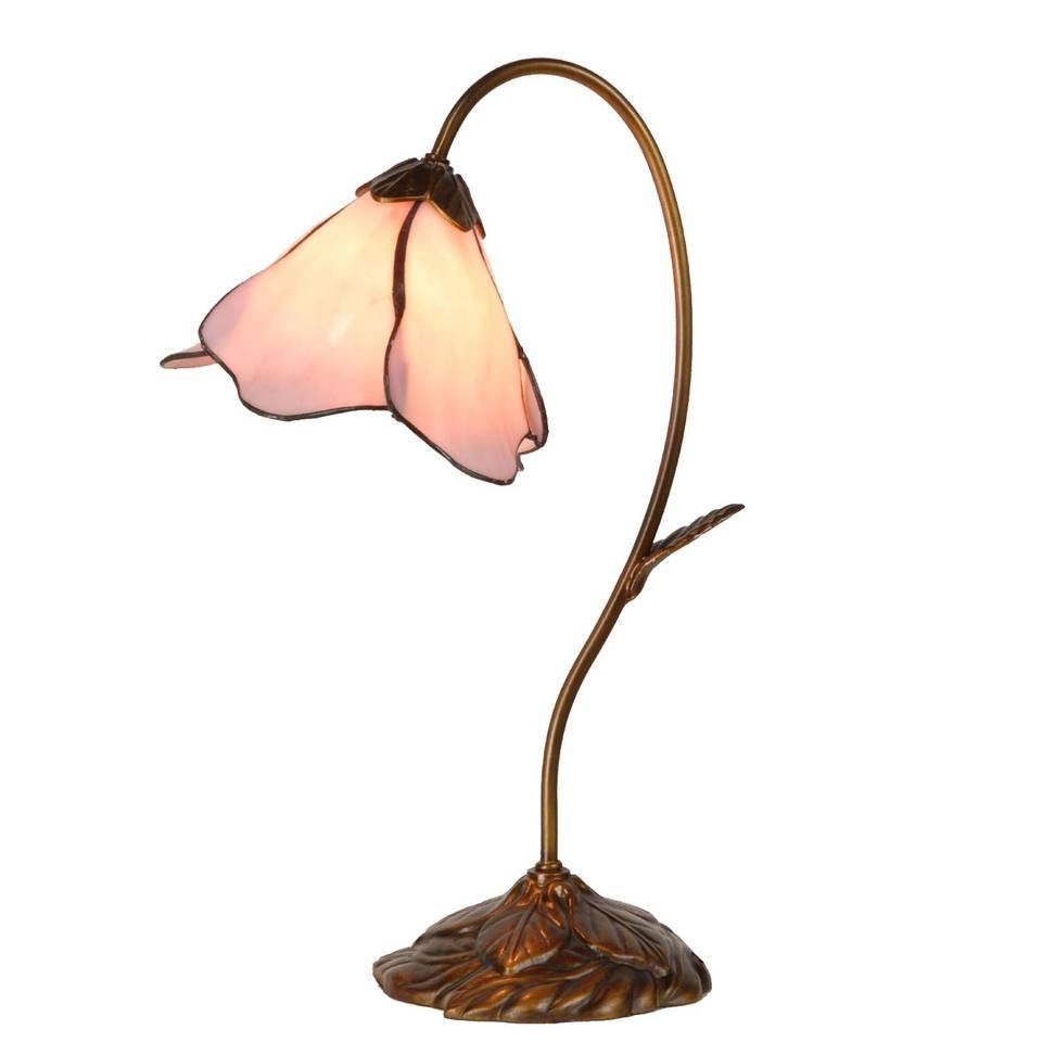 Clayre & Eef tafellamp met bloem 48 x ø 31 cm 1x e14 max 40w. - bruin roze - ijzer glas