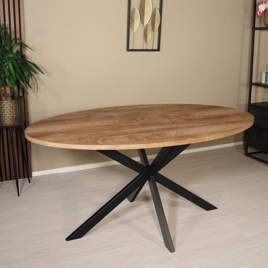 Lizzely Garden & Living Eettafel Ovaal 160cm Rato Lichtbruin - Industriële Eetkamertafel met MDF Tafelblad