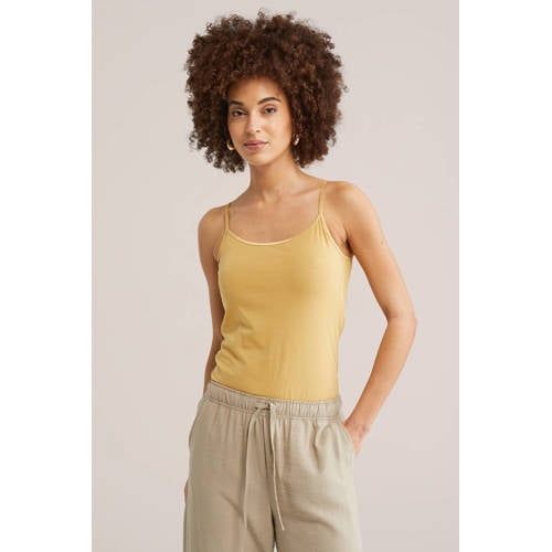 WE Fashion Dames singlet van katoen - Regular fit - Okergeel - Katoen - Maat: XL