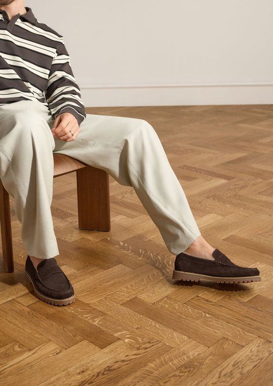 Manfield Heren Bruine Suède Loafers Maat 42