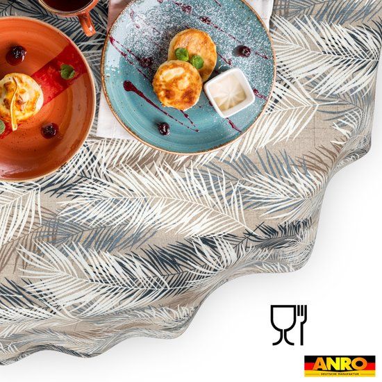 ANRO Tafelkleed Bladeren Grijs Ovaal 180x140cm
