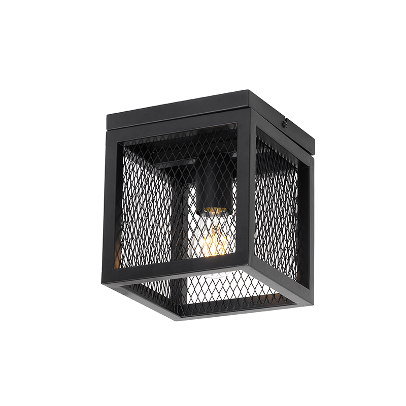 QAZQA IndustriÃ«le plafondlamp zwart - Cage Mesh