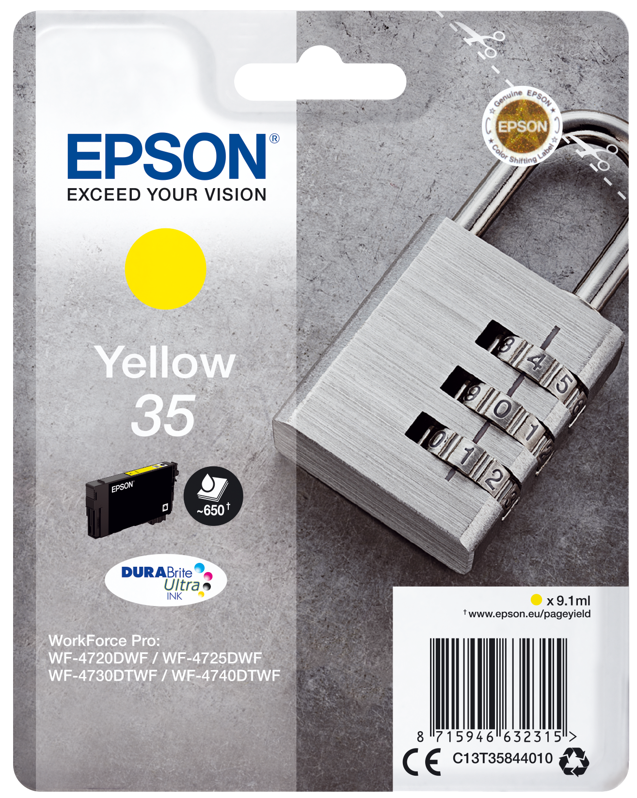 Epson Padlock Singlepack Yellow 35 DURABrite Ultra Ink single pack / geel