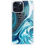 Apple iPhone 15 Marbre bleu paillete Verstevigd hoesje met sublimatie bedrukking