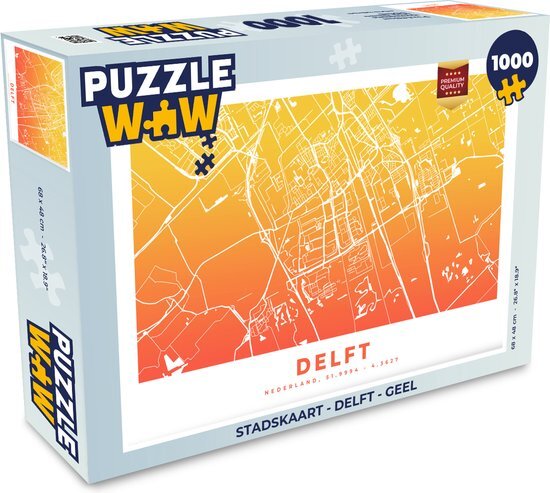 MuchoWow Puzzel Stadskaart - Delft - Geel - Legpuzzel - Puzzel 1000 stukjes volwassenen - Plattegrond