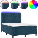 vidaXL Boxspring met matras en LED fluweel donkerblauw 140x190 cm