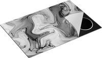 Chefcare Inductie Beschermer Abstracte Kunst - Oranje en Witte Marmer - Zwart Wit - 80x52 cm