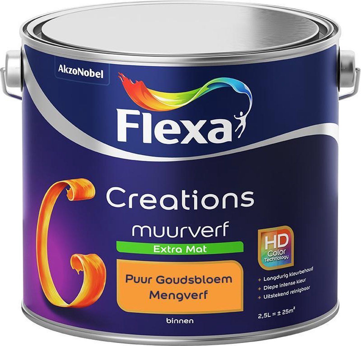 FLEXA Creations Muurverf - Extra Mat - Puur Goudsbloem - 2,5 liter