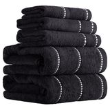 Lavish Home Luxe katoenen handdoekenset, sneldrogend, Zero Twist en zachte 6-delige set met 2 badhanddoeken, 2 handdoeken en 2 washandjes (zwart/wit)