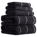 Lavish Home Luxe katoenen handdoekenset, sneldrogend, Zero Twist en zachte 6-delige set met 2 badhanddoeken, 2 handdoeken en 2 washandjes (zwart/wit)