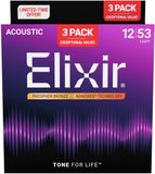 Elixir 16569 Nanoweb Acoustic Ph Bronze 12-53 - 3 Pack - Akoestische gitaarsnaren