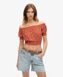 Superdry Femme Haut Court à Manches Courtes Smocké Orange Taille: 44