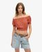Superdry Femme Haut Court à Manches Courtes Smocké Orange Taille: 44