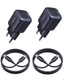 Baseus 45W USB-C Oplader, 2-Pack GaN Snellader, PPS PD Adapter voor iPhone 17/16/15 Pro Max, Samsung Galaxy S25 Ultra/S24, iPad, MacBook, Pixel (Inclusief 1 m USB-C-kabel)