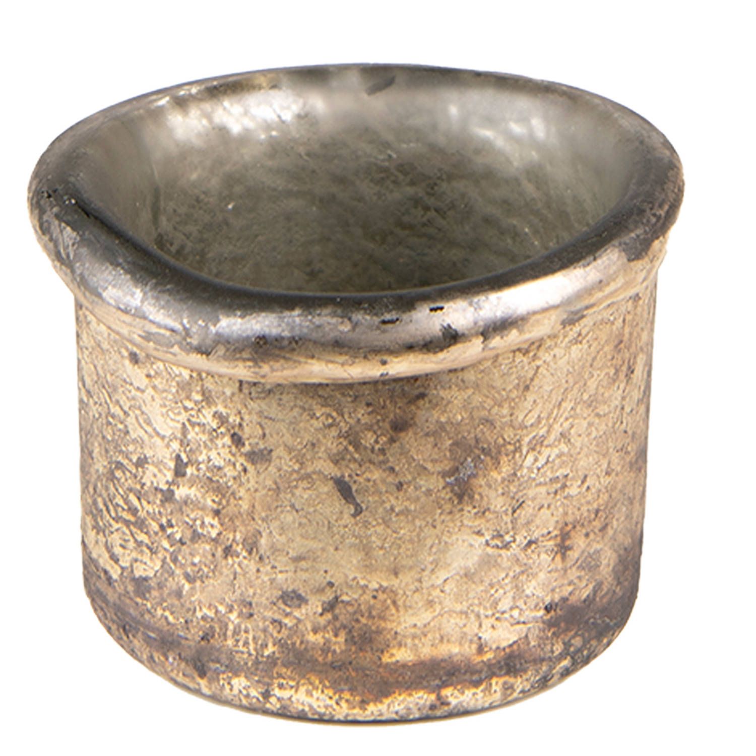 Clayre & Eef Theelichthouder ø 8*7 cm Goudkleurig Glas | Waxinelichthouder