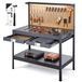 VEVOR Werkbank met geperforeerd paneel, werktafel met een draagvermogen van 110 kg, inclusief 2 planken, 2 lades, ledverlichting en geïntegreerde stekkerdoos met USB-aansluiting, multifunctionele tafel met gereedschapswand voor doe-het-zelfprojecten.