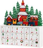 Spielwerk Adventskalender Winterlandschap - 24 Lades Hout 38x8x42 - Wit
