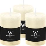 Wiedemann Cilinderkaars/stompkaars - 3x - rustieke kaars - ivoorwit - 7 x 10 cm - 43 branduren