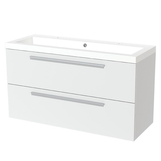 Maxaro Badkamermeubel 120cm Modulo Mat Wit 2 Lades Vlak Wastafel Mineraalmarmer - 6095817183125