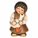 THUN Fille avec oie brune en céramique, 3,6 x 3,6 cm, hauteur 6,2 cm, collection crèche Classico