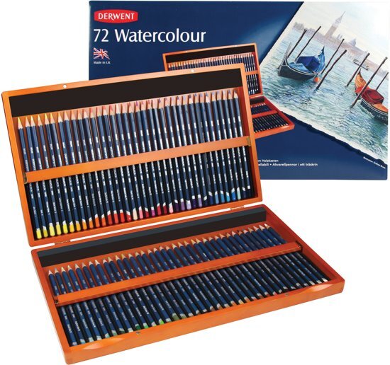 Derwent Watercolour potloden assorti in houten kist 72 stuks