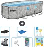 Bestway Ovaal Power Steel Swim Vista Zwembad - Steenprint - 549 x 274 x 122 cm