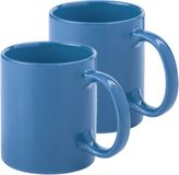 Bellatio Design Tasses à café - 2x - céramique - brillant - avec anse - bleu clair - 370 ml