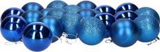 Ger Import 24x Boules de Noël Bleu Mix Mat/Brillant/Paillettes Plastique Diamètre 6 cm