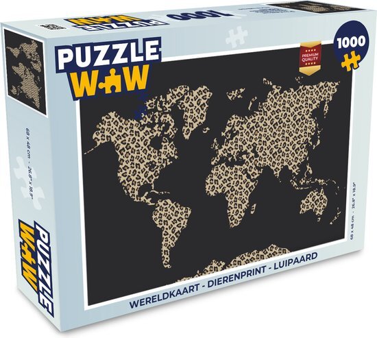 MuchoWow Puzzel Wereldkaart - Dierenprint - Luipaard - Legpuzzel - Puzzel 1000 stukjes volwassenen