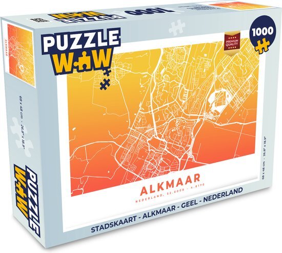 MuchoWow Puzzel Stadskaart - Alkmaar - Geel - Nederland - Legpuzzel - Puzzel 1000 stukjes volwassenen - Plattegrond