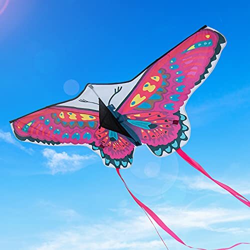Funyole Kleurrijke vlindervliegers 1-packs, grote Easy Flyer-vlindervliegers voor kinderen en volwassenen, gemakkelijk vliegen in sterke of lichte wind in park, strand