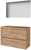 Basic-Line Basic 46 Badkamermeubelset - 100 x 46 cm - Greeploos - 2 Lades - Wastafelblad - Spiegel - Whisky Oak